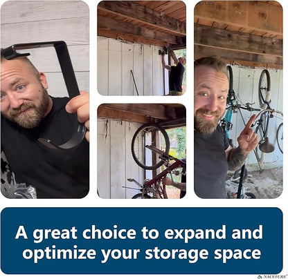 Bike Hooks for Garage Ceiling Mount Rack – Heavy Duty 4X8 Overhead Garage Storage Rack for Ceiling Hanging Bicycle Shelves, Add on Storage Flat Hooks Accessory and Wall Hanger (Flat Hook 4 Pack)