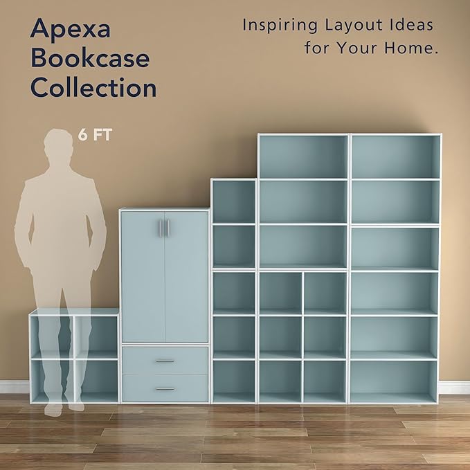 Homes: Inside + Out Apexa 3-Cube Storage Organizer Shelves, Stackable Wood Bookcase Fits Cubby Bins for Organization, Dorm Teen Room Decor & Home Office, Light Blue