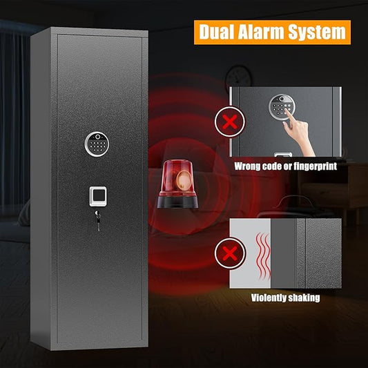 Biometric Gun Safe for Rifles and Pistols, 52" Large Rifle Safe with Fingerprint & Keypad, Metal Gun Cabinet for 5 Long Guns, Standing Rifle Locker with Removable Shelves & Gun Safe Organizer