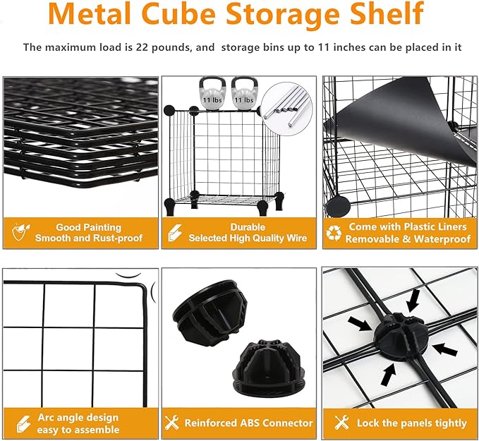 AWTATOS Wire Cube Storage Organizer, Closet Organizers and Storage, Metal 6 Cube Storage Shelves Bookshelf, Portable Closet Clothes Organizer for Bedroom, Home, Office, Black