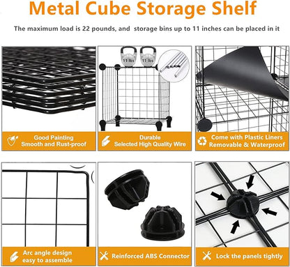 AWTATOS Wire Cube Storage Organizer, Closet Organizers and Storage, Metal 6 Cube Storage Shelves Bookshelf, Portable Closet Clothes Organizer for Bedroom, Home, Office, Black