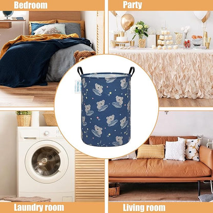 LANGYASHAN Laundry Basket Canvas Fabric Collapsible Organizer Basket for Storage Bin Toy Bins Gift Baskets Bedroom Clothes Children Nursery Hamper (Space Koala)