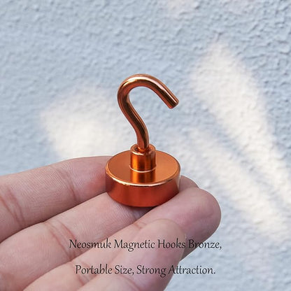 Neosmuk Magnetic Hooks, Heavy Duty 40lb+ Strong Magnet Hook for Cruise Cabins, Cruise Ship Essentials for Hanging, Metal Wall Refrigerator Hangers (Bronze, 10 Pack)