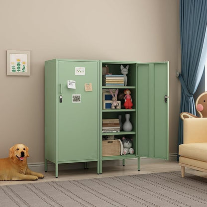 Metal Cabinet Lockable Filling Cabinet Bathroom Storage Cabinet with 4 Tier Adjustable Shelves Green Locker for Home, School, Office, Pantry H49.21'' (Green)