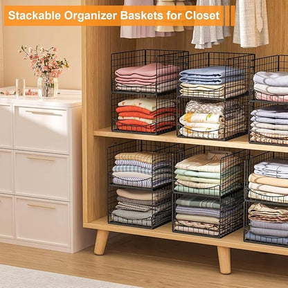 JKsmart 4-Tier Stackable Closet Organizer，Extra Large Clothing Cupboard Organizer System Clothes Storage Shelf- Closet Wardrobe Storage Bins for Jeans, Pants, Sweaters,Purse,t-Shirt Organization