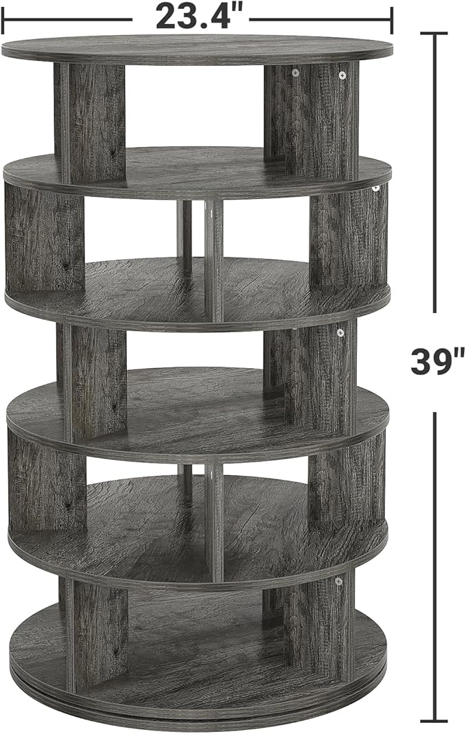 Aheaplus Rotating Shoe Rack, 5-Tier Wood Shoe Organizer for Closet, 360° Spinning Shoe Rack Tower Space-Saving Shoe Storage Shelf for Entryway, Garage, Bedroom, Grey Oak