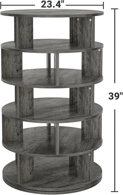 Aheaplus Rotating Shoe Rack, 5-Tier Wood Shoe Organizer for Closet, 360° Spinning Shoe Rack Tower Space-Saving Shoe Storage Shelf for Entryway, Garage, Bedroom, Grey Oak