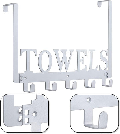 Over The Door Hooks, Towel Hooks for Bathroom, Towel Rack Towel Holder for Bathroom Bedroom Kitchen Pool Beach Towels Bathrobe Wall Mount Hang on The Door Cabinet Cupboard (Silver Grey)