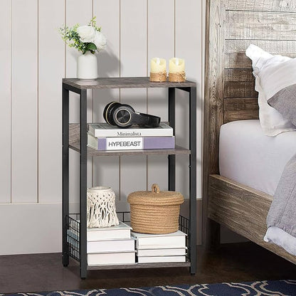 LELELINKY 3 Tier End Table,Record Player Stand with Storage Up to 100 Albums,Turntable Stand for Vinyl, Light Gray Records Shelf for Living Room Bedroom