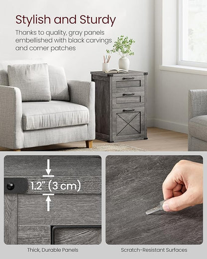 VASAGLE File Cabinet, Filing Cabinet with 3 Drawers, Printer Stand, Fit A4, Letter Size, Hanging File Folders, Modern Farmhouse Style, for Home Office, Misty Gray UOFC054G01