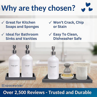 Countertop and Vanity Tray - 2 PC (11” and 7”) Shatterproof Silicone Kitchen and Bathroom Trays for Counter, Kitchen Soap Dispenser Tray, Vanity Trays for Bathroom, Perfume Key Tray