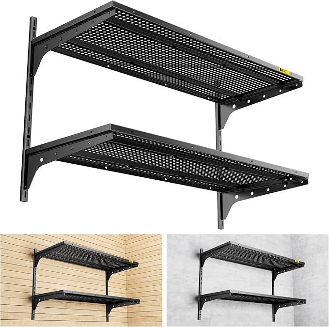 2 Tier 1.3x3ft Garage Shelving Wall Mounted, 15.6x36inch per Shelf Height Cassette Adjustable Floating Shelves(Black)