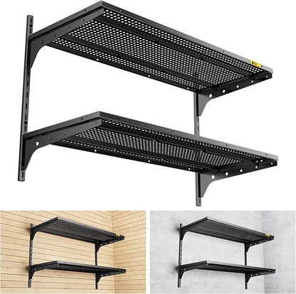 2 Tier 1.3x3ft Garage Shelving Wall Mounted, 15.6x36inch per Shelf Height Cassette Adjustable Floating Shelves(Black)