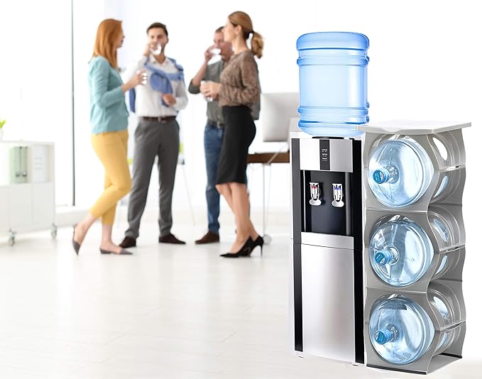 Bariboo Stackable Water Bottle Storage Rack Best Water Jugs 5 Gallon Organizer. Jug Holder for Kitchen, Cabinet and Office Organizing. Reinforced Polypropylene (Blue, 3 Plus Shelf)