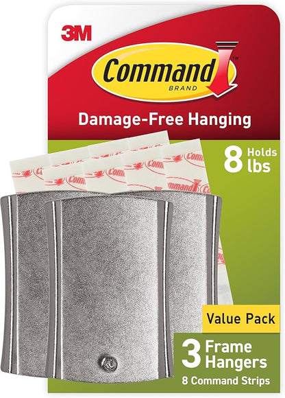 Command 8 lb Jumbo Universal Picture Hanger, 3 Frame Hangers and 8 Command Strips for Sawtooth, D-Ring, Wire, Keyhole and Other Frames, Damage-Free Hanging for Home Decor