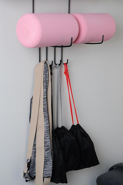 Olivia and Lily Wall-Mounted Yoga Mat Rack with black wood shelf - Organizer for Yoga Mats, Resistance Bands, and Accessories - Home Gym Storage Solution