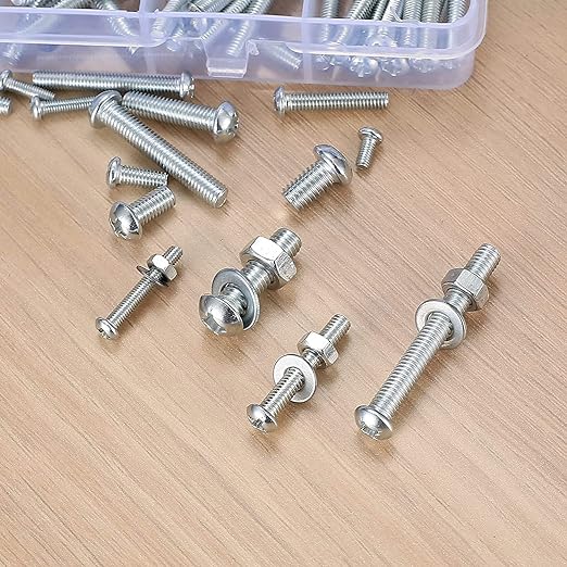 1080 Pcs Screws Bolts and Nuts Assortment Kit, Metric Machine Screws and Nuts and Flat Washers, M3/M4/M5/M6 Cross Slotted Round Head Bolts Sets (C)