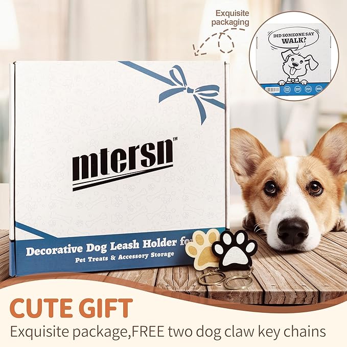 MTERSN Dog Leash Holder for Wall - Decorative Key Organizer and Leash Holder Wall Mount with 5 Dogs Paw Print Hooks for Dogs Leashes,Coat,Toys- Dog Accessories Organizer for Rustic Home Decor