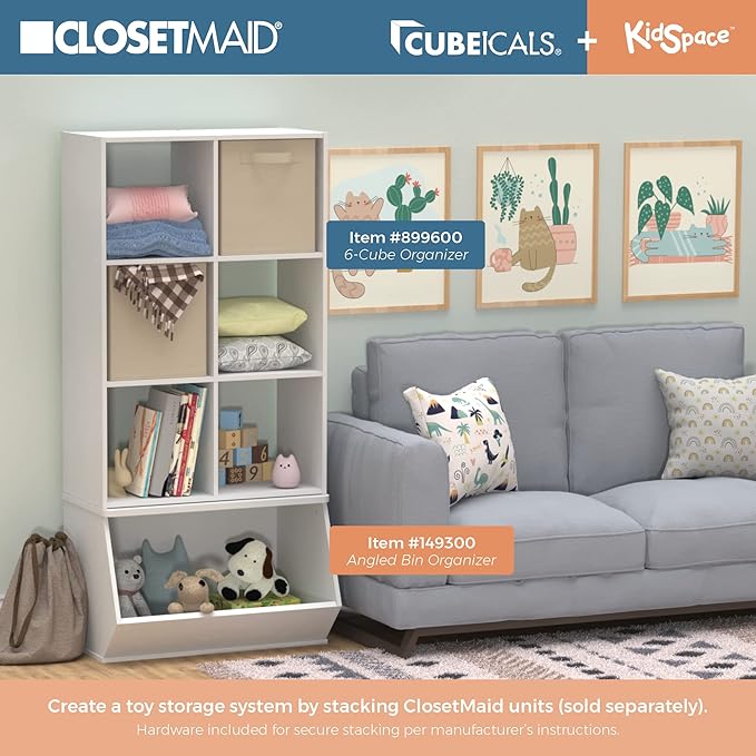 ClosetMaid Cubeicals 6 Cube Storage Shelf Organizer Bookshelf, Stackable, Vertical or Horizontal, Easy Assembly, Wood, White Finish