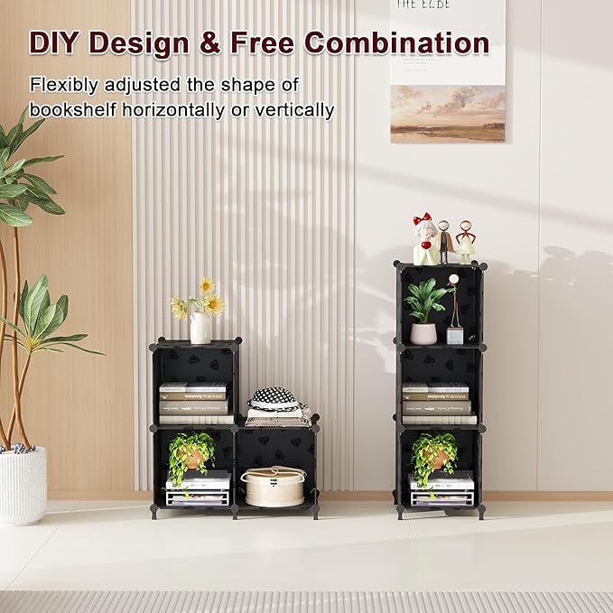 UNKU Cube Storage Organizer, 3 Cube Closet Organizer Storage Shelves, DIY Stackable Bookcase, Clothes Organizer Shelf for Closet, Bedroom, Living Room, Cabinet, Home, Office, Black