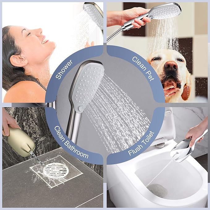 SonTiy Rain Shower Head with Handheld Spray and Shower Shelf, All Metal Shower System Kit with Hand Shower, Height Adjustable Holder and Brass Diverter for Whole Family, 2.5GPM,Brushed Nickel