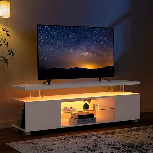 White TV Stands for Living Room LED TV Stand Modern TV Stand with Storage for 55/60/65 inche TVs Entertainment Center for Living Room
