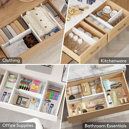 Lifewit 8 Pack 6" High Drawer Dividers 34-56cm/13.5-22" Adjustable Drawer Organizer for Clothes/Utensils, Expandable Drawer Separator in Dresser/Kitchen/Bedroom/Office Organization & Storage White
