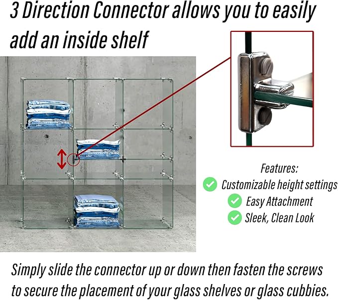 STORE FIXTURES DIRECT 3-Way Glass Shelf Connectors, Chrome, 24 Pack, Metal, Wall Mount