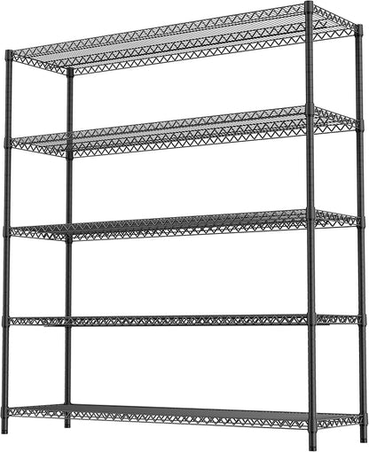3500LBS 59" W 5 Tiers Storage Shelves, Metal Shelving Wire Metal Shelving Unit Shelves for Storage Adjustable Garage Shelving for Pantry Kitchen Garage Black 17.7" D x 59.1" W x 70.4" H
