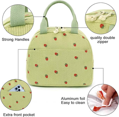Bluboon Lunch Bag for Women Men Cute Corduroy Lunch Tote Bags Reusable Insulated Lunch Box Large Capacity Reusable Insulated Cooler for Work Picnic or Travel
