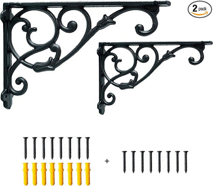 2 Pack Decorative Shelf Brackets,11 Inch Cast Iron Shelf Supply,Antique Black Corbel,Screws Anchor Included
