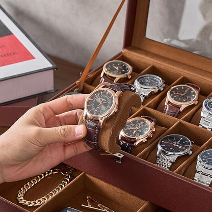 ProCase Watch Box, 10 Slot Watches Display Case with Drawer, Mens Watch Case with Glass Lid, 2-Layer Mens Jewelry Organizer Storage Holder, Birthday Valentine Gifts for Men -10 Slot, Espresso