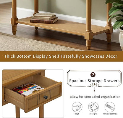 35.34" Console Table Traditional Design with Two Drawers and Bottom Shelf,Natural