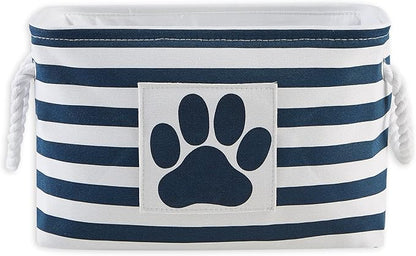Bone Dry Pet Storage Collection Striped Paw Patch Bin, Small Rectangle, Navy