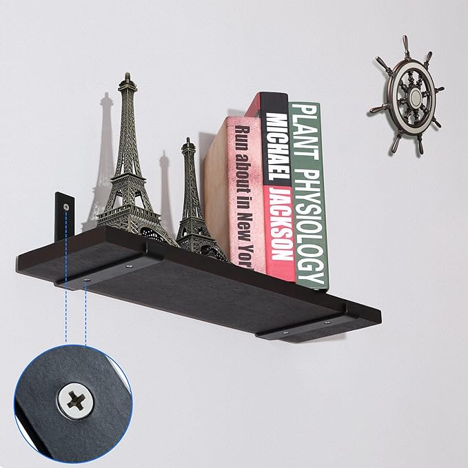 HEART ART Black Shelf Bracket 6 inch, Shelf Bracket 12 Pack,J Metal Heavy Duty Shelf Support Brackets，6.3" L×4.8" H×1.2" W