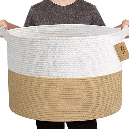 Extra Large Storage Basket, 22” x 22” x 14” Cotton Rope Bins for Storage, Wicker Baby Laundry Basket, Kids, Woven Kids Toy Bin Box, Decorative Baskets for Organizing Clothes, Towels, Blankets