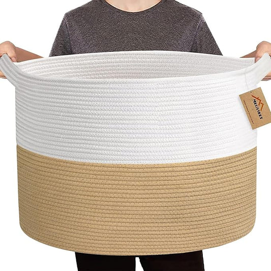 Extra Large Storage Basket, 22” x 22” x 14” Cotton Rope Bins for Storage, Wicker Baby Laundry Basket, Kids, Woven Kids Toy Bin Box, Decorative Baskets for Organizing Clothes, Towels, Blankets