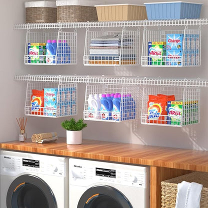 3 Pack Laundry Room Organization and Storage, Hanging Wire Basket for Laundry Closet Wire Shelves, Laundry Closet Organizers and Storage Basket, Heightened Version