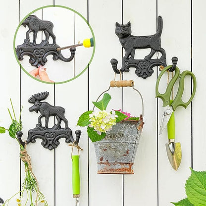 Sungmor Cast Iron Moose Wall Hook - Rustic Animal Coat Hanger for Cabin, Lodge, or Farmhouse Decor - Heavy Duty Double Hooks for Keys, Hats, Towels - Vintage Antler Wall Mount Hanger