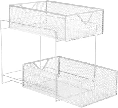 Mind Reader Accessory Organizer, Supply Storage, Makeup, Crafts, Office, Kitchen, Metal Mesh, 8.25"L x 12.5"W x 12.5"H, White