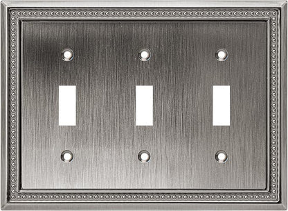 Henne Bery Sunken Pearls Heavy Duty Decorative Wall Plate Switch Plate Outlet Cover (Triple Toggle, Heirloom Silver)
