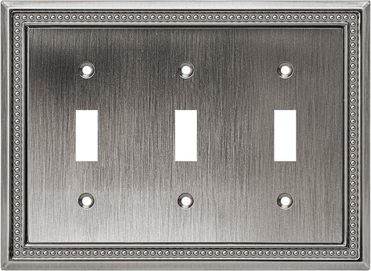 Henne Bery Sunken Pearls Heavy Duty Decorative Wall Plate Switch Plate Outlet Cover (Triple Toggle, Heirloom Silver)