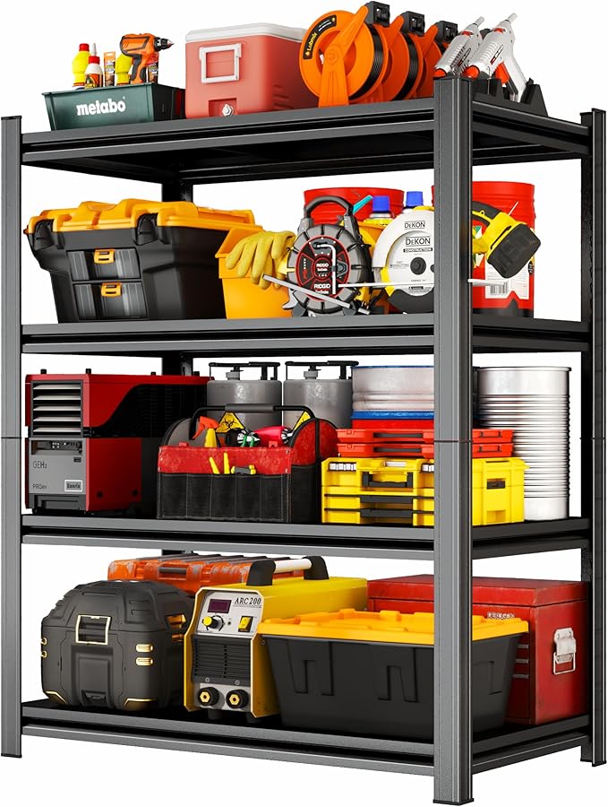 Metal Garage Shelving Unit,Heavy Duty 4-Tier Adjustable Storage Shelves,3000 lbs Capacity,Industrial Shelves for Heavy Tools and Equipment,for Garage,Basement