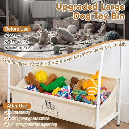 Zonon Large 2 Tier Dog Toy Organizer Basket Metal Pet Storage Bin with Collar Leash Holder Hook,Trapezoid Pet Toy Box for Food, Snacks & Accessories, Holder Chest for Dog & Cat Essential Supplies