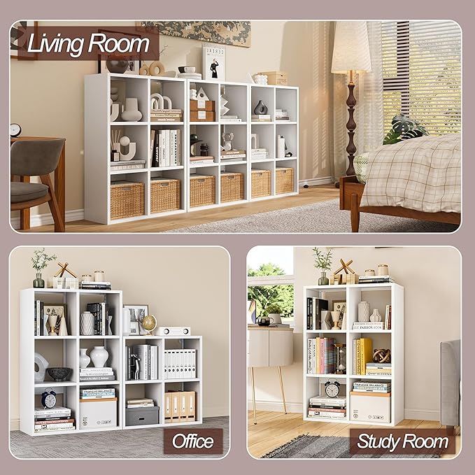6-Cube Storage Organizer, Modern Cube Shelf, 3 Tier Bookshelf Storage Unit, Open Cubicle Bookcase for Living Room, Bathroom, Entrance Hall, Entryway