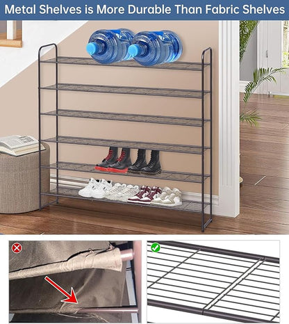 KEETDY Long 6 Tier Shoe Rack Organizer Tall Metal Shoe Organizer for Entryway Bedroom Floor Garage, Wide Shoe Shelf Storage Fits 42 Pairs Men Sneakers, Bronze