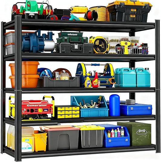 88" H X 47" W x 24" D Garage Shelving 5 Tier Storage Shelves Heavy Duty 3800LBS Adjustable Shelf Unit Metal Garage Shelving for Warehouse Industrial Basement, Black