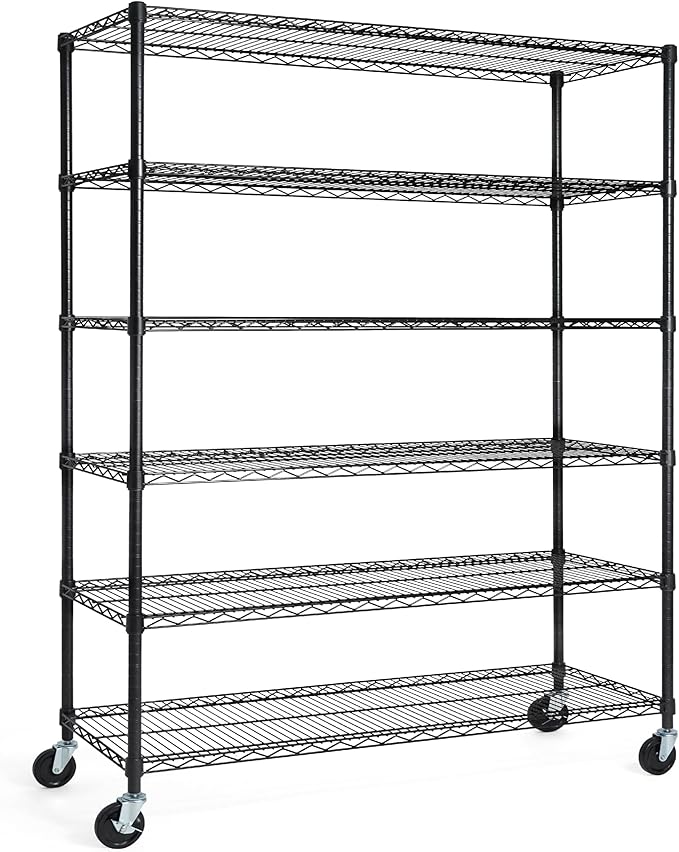 CAPHAUS NSF Commercial Grade Heavy Duty Wire Shelving w/Wheels, Leveling Feet & Liners, Storage Metal Shelf, Garage Shelving Storage, Utility Wire Rack Storage Shelves, 48 x 18 x 76 6-Tier No Liner
