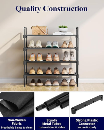 Kitsure Shoe Rack - 4-Tier Shoe Organizer with Handles & Non-Slip Feet, Rust-Resistant Metal Shoe Rack for Closet, Entryway, Bedroom, Living Room, 26.6" Wide - 4 Tiers, Black