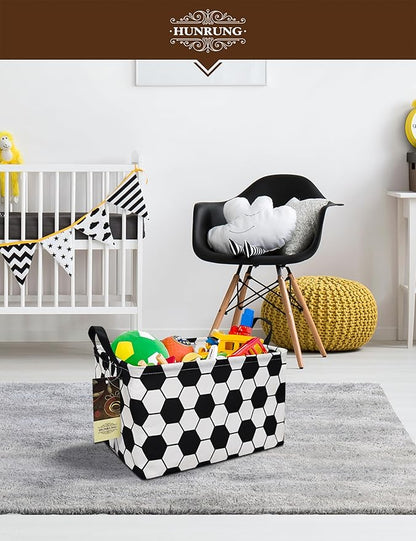 HUNRUNG Rectangle Storage Basket Cute Canvas Organizer Bin for Pet/Children Toys, Books, Clothes Perfect for Rooms/Playroom(REC-Football)